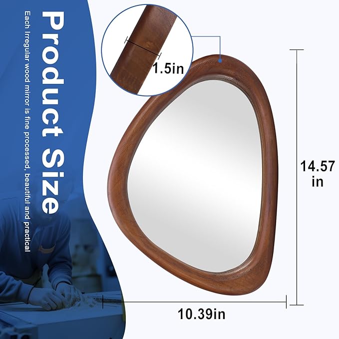 MAGFLERUM Irregular Wall Mirror, 15 * 10 inch Asymmetrical Wood Mirrors - Image 2