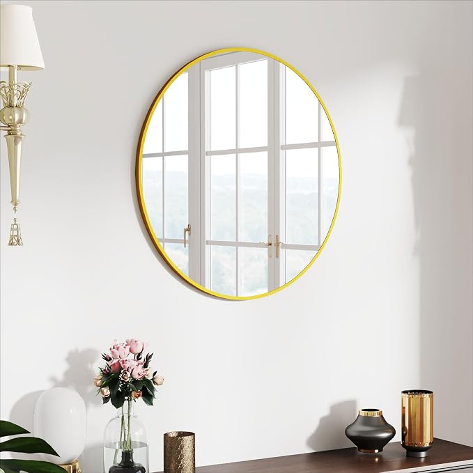 SCWF-GZ 24" Round Mirror Circle Wall Mounted Hanging or Against Wall Metal - Image 8