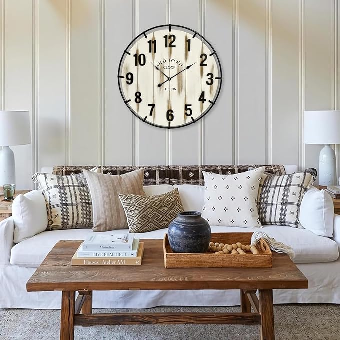 EMAX HOME Farmhouse White 30 Inch Wooden Large Wall Clock, Silent Non-Ticking - Image 6