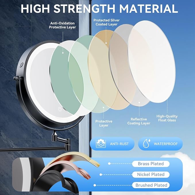 10'' 30X/1X Wall Mounted Lighted Makeup Mirror, 5000mAh Rechargeable - Image 9