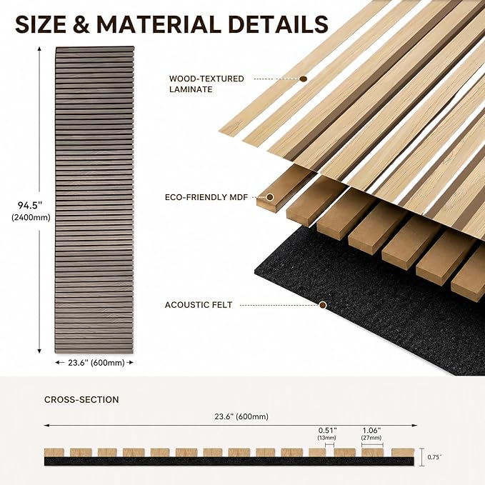 94.5 x 23.6 in Acoustic Wood Wall Panels, 3D Flexible Soundproof Wall Panels - Image 2
