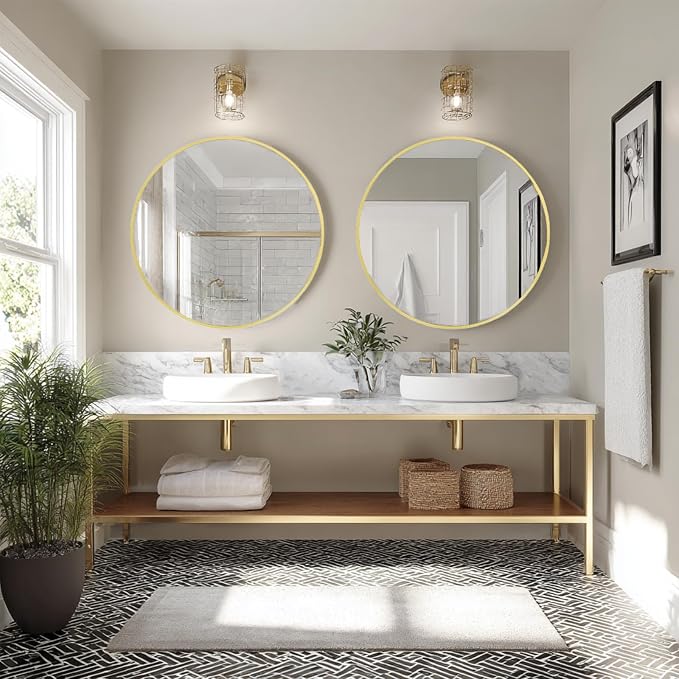 Sunniry Gold Round Mirror 24 inch, 2 Pack Gold Circle Mirror, Round Bathroom - Image 3