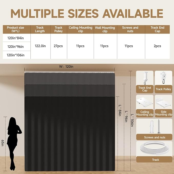 Room Divider Ceiling Curtains W/Flexible Track Sets, inch Extra Long Blackout - Image 6