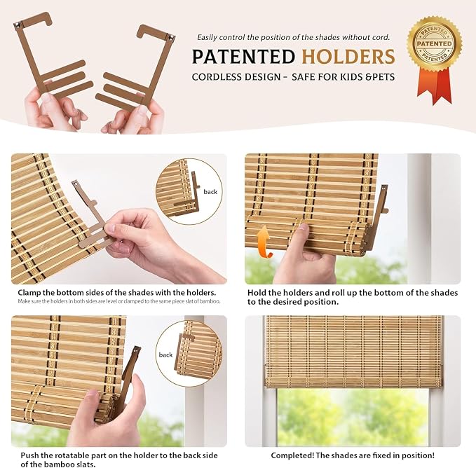 LazBlinds Cordless Bamboo Roll Up Shades - Image 3