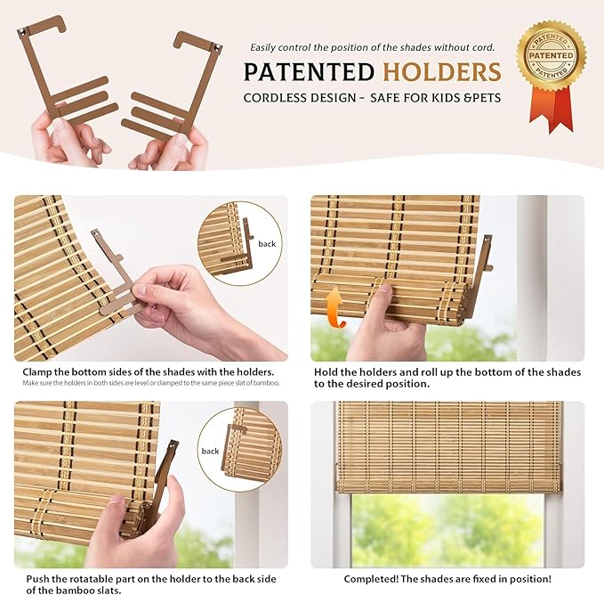 LazBlinds Cordless Bamboo Blinds, Roll Up Shades - Image 3