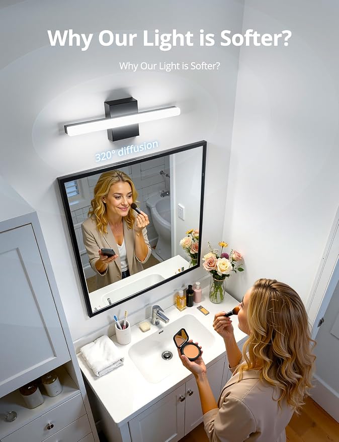 Combuh 2 PackLED Bathroom Vanity Light Bar 16 Inch 9W Black IP44 Over Mirror - Image 2
