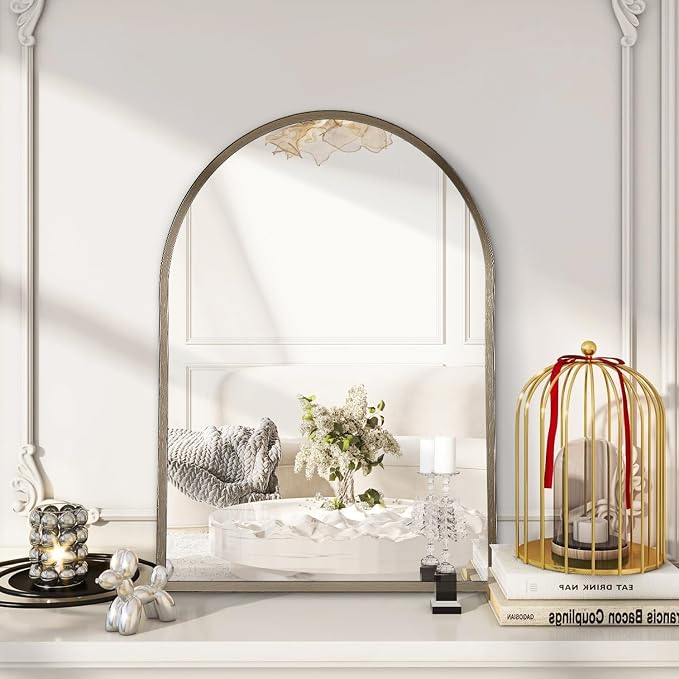 Arched Wall Mirror Bathroom Mirror Brushed Metal Vanity Wall Mounted Mirror - Image 4