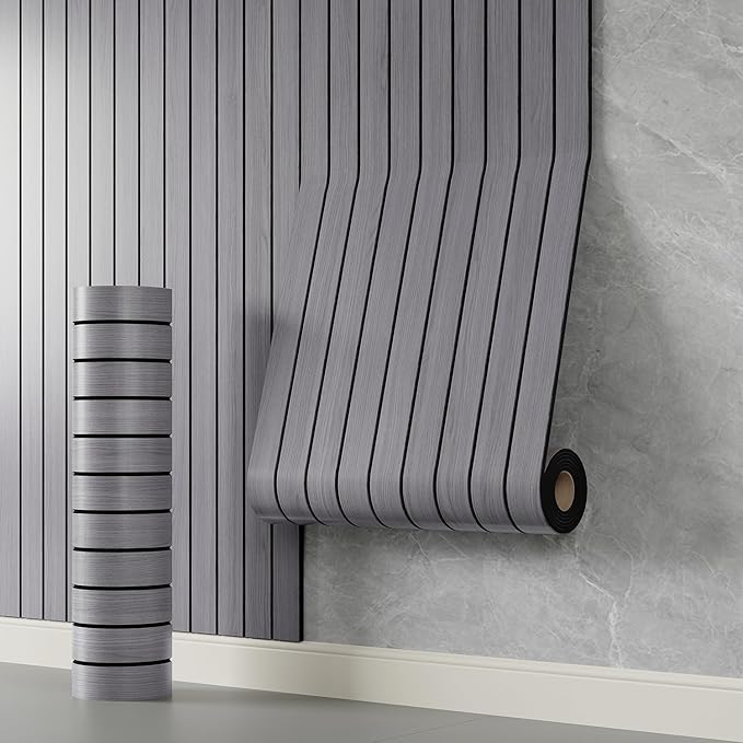 YLL YLL PVC Slat Wall Panel Peel and Stick 118"x 15.7" Faux Grey Wood Grain by YLLYLL