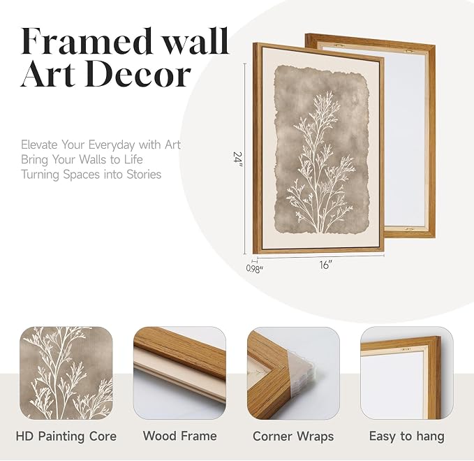 3 Piece Framed Neutral Botanical Wall Art Set, Large Farmhouse Floral Canvas - Image 3