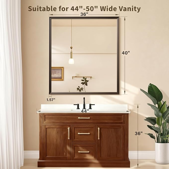 Retro Copper Effect Framed Wall Mirror, 36x40 Rectangle Mirror, - Image 2