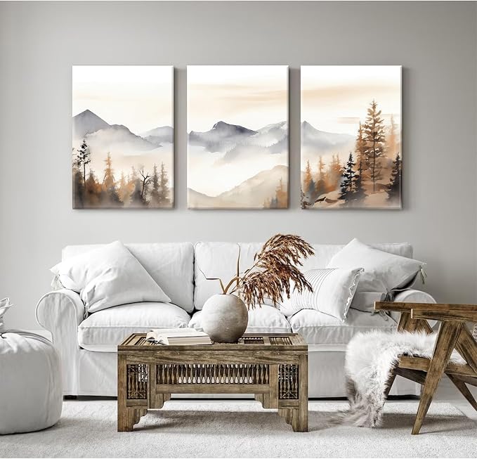 Neutral Mountain Wall Art Decor Set of 3 Forest Canvas Wall Art Poster - Image 6