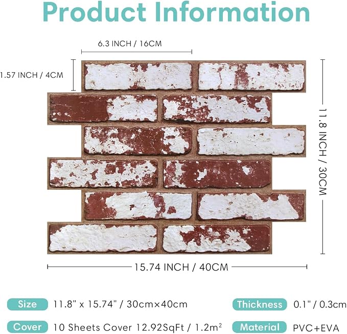 Commomy 3D Peel and Stick Brick, Ultralight Thin PVC Faux Brick Wall Panels - Image 5