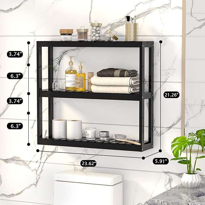 Domax Bamboo Bathroom Shelf 3-Tier Wall Mount Storage Rack Multifunctional - Image 3