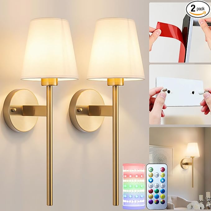 Battery Operated Wall Sconces Set Of 2, Wireless Battery Wall Light by Nekhung