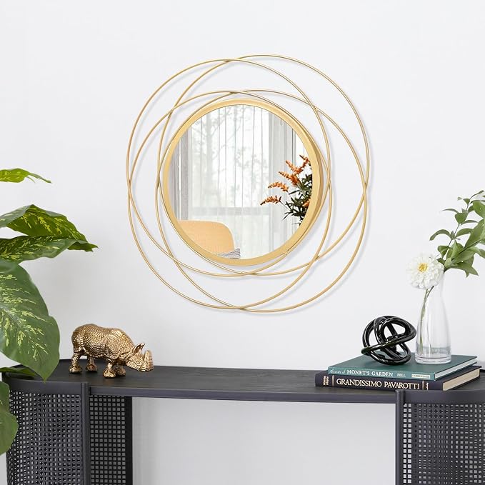 Large Round Mirror with Iron Metal Wire Frame Wall-Mounted Mirror - Image 2