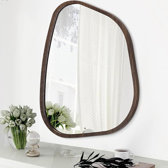 Asymmetrical Wall Mirror Irregular Wood Frame Modern Unique Wall-Mounted by HLFMVWE