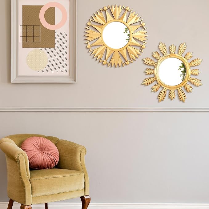 Dandat Set of 4 Gold Mirrors for Wall Decor Small Circle Flowers Mirrors - Image 5