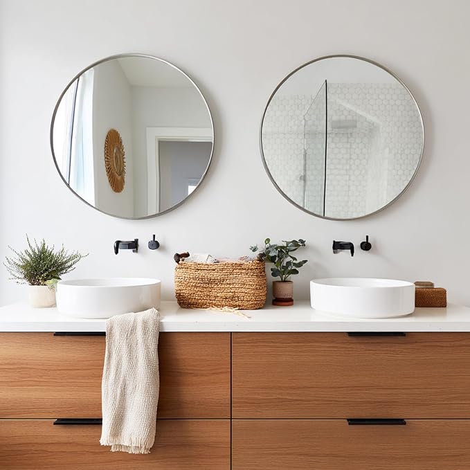 Sunniry Silver Round Mirror 24 inch, 2 Pack Silver Circle Mirror, Round - Image 3