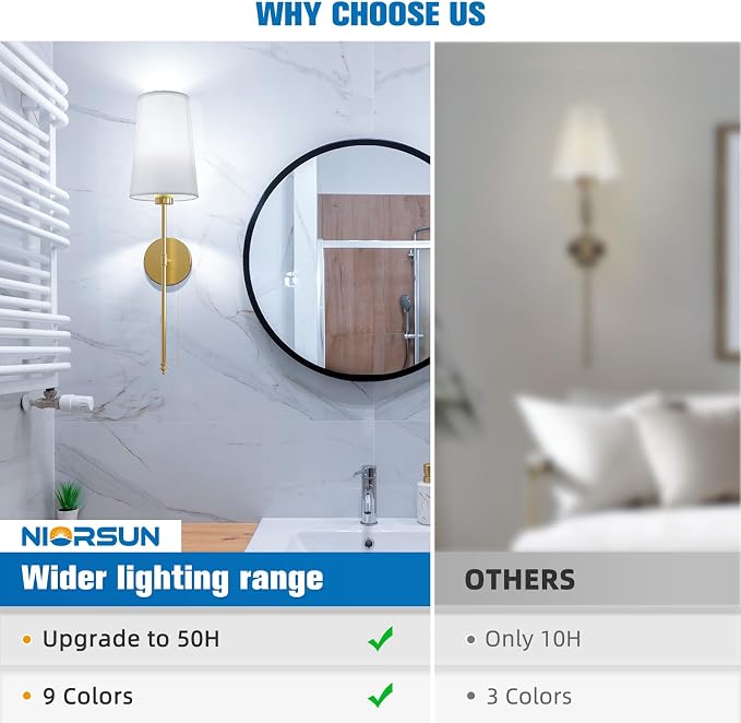 NIORSUN Gold Battery Operated Wall Sconce Set of 2, Rechargeable Wall Lights - Image 8