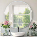 Round Silver Mirror, 30 Inch Circle Silver Mirror, Metal Frame Round Wall by Mfring