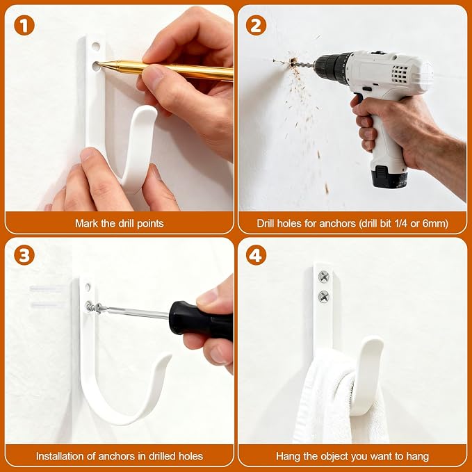 12 Pcs Wall Hooks for Hanging, Large Coat Hooks Wall Mount, Heavy Duty Screw in - Image 8