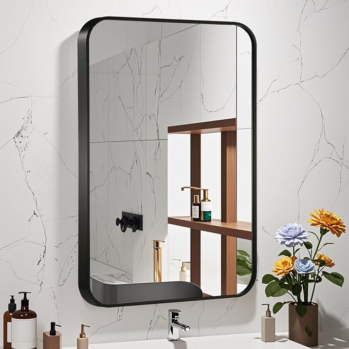 24x36 Inch Black Wall Mirror for Bathroom, Brushed Metal Framed Mirror - Image 2
