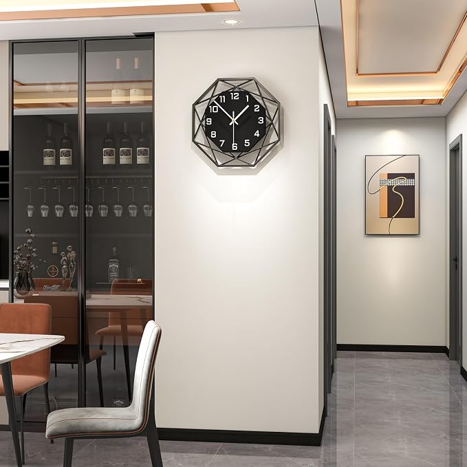 Modern Wall Clocks for Living Room Decor 12in Black Wall Clock Silent - Image 2