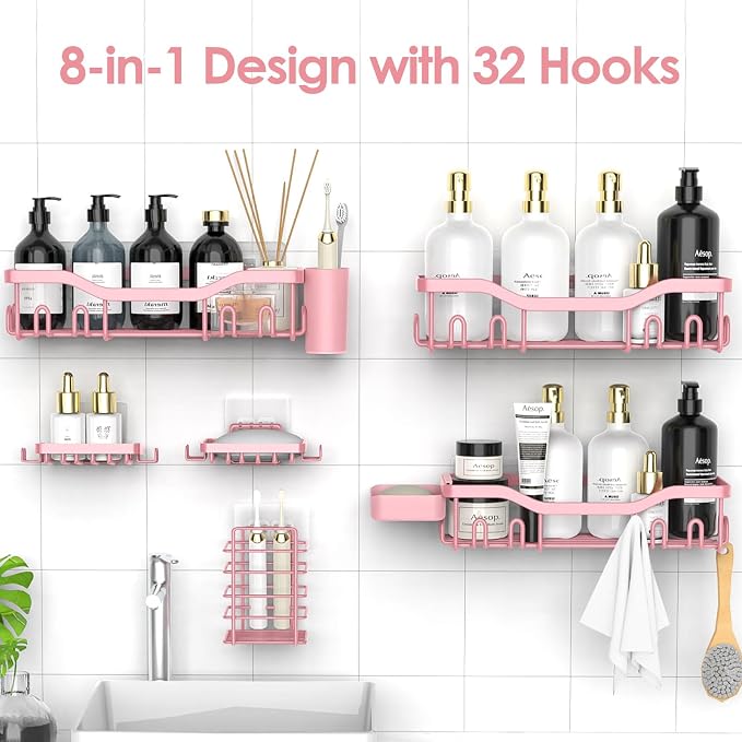 NESOMI Shower Caddy Adhesive Shower Organizer 8-Pack, Rustproof Stainless Steel - Image 4