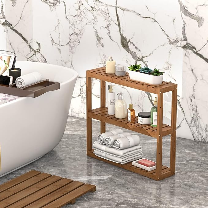 Domax Bamboo Bathroom Shelf 3-Tier Wall Mount Storage Rack Multifunctional - Image 4