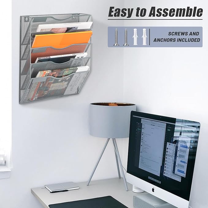 EASEPRES 5 Pocket Mesh Hanging Wall File Organizer, Wall Mounted Mail Paper - Image 6