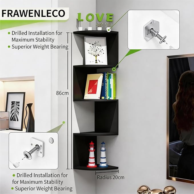 Corner Shelf Wall Mount, 5-Tier Floating Corner Bookshelf - Image 2