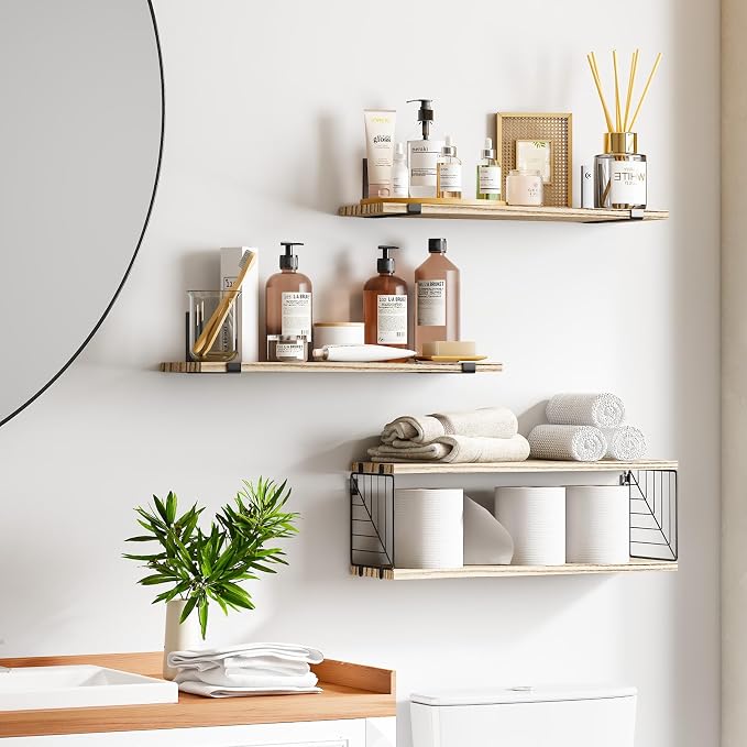 Fixwal Bathroom Floating Shelves Over Toilet, 15.8in Farmhouse Rustic Wood - Image 2