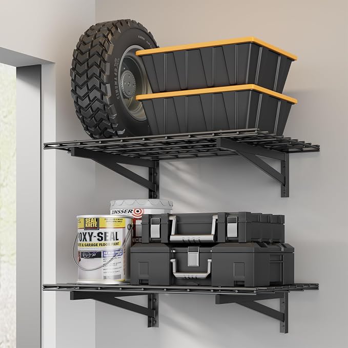 Jusgym 2 Pack Heavy Duty Garage Wall Shelving Set, Wall Mounted Garage Shelves by Jusgym