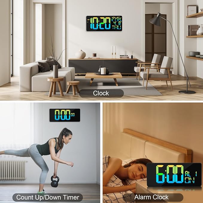 11 RGB Color Changes Large Digital Wall Clock/Bluetooth Auto Time Sync - Image 7
