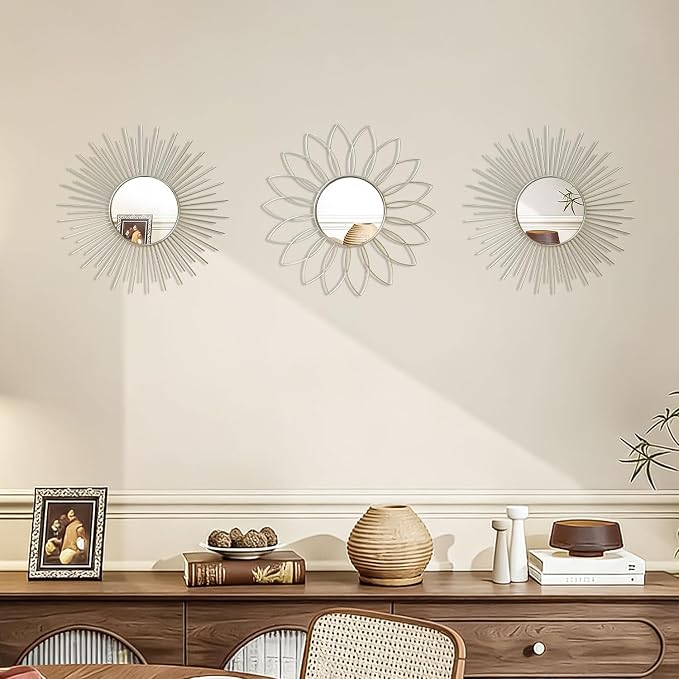 3 Pack Metal Mirrors for Wall Sunburst Wall Mirrors Home Décor Decorative - Image 7