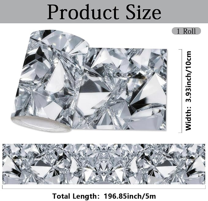 Diamond Wallpaper Border Peel and Stick 196.9 x 3.9 Inch Wall Border Trim - Image 2