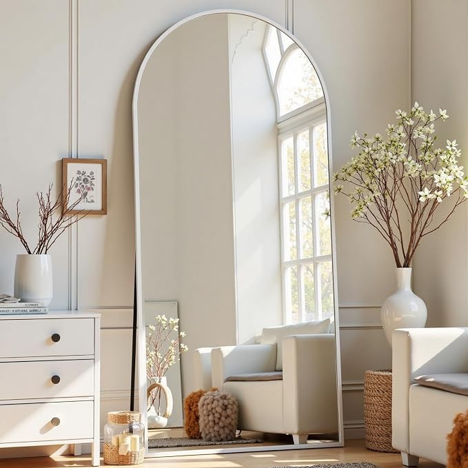 Arched White Full Length Mirror, Full Body Mirrors by YourSpacePerfectlyReflected