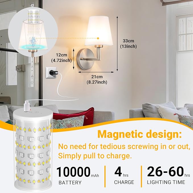 Vimhou Peel and Stick Wall Sconces, Stick On Wall Sconce Set of 2, Battery - Image 7