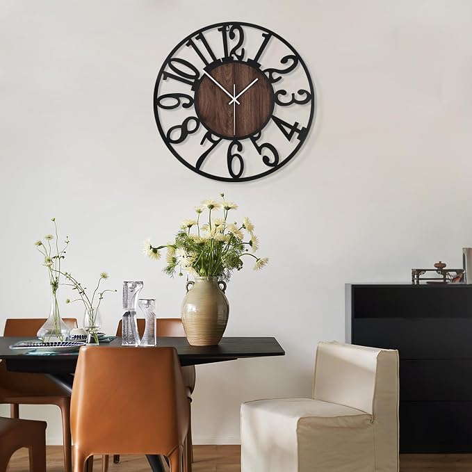 LEIKE Large Wall Clocks, Non Ticking, Battery Operated Rustic Round Modern Big - Image 7