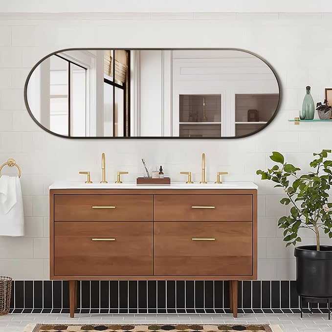Oval Bathroom Full Length Mirror, Large 48x16'' Pill Shaped Oblong Vanity Wall - Image 3