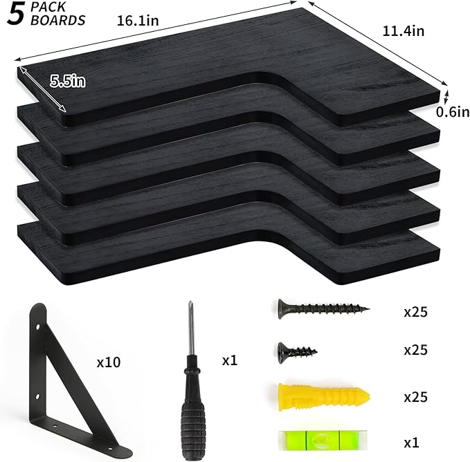 Fixwal Corner Shelves Wall Mounted Set of 5, Floating Shelves - Image 4