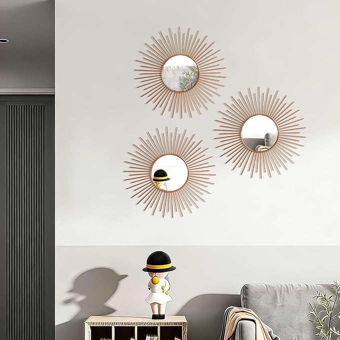 3 Pack Metal Mirrors for Wall Sunburst Wall Mirrors Home Décor Decorative - Image 4