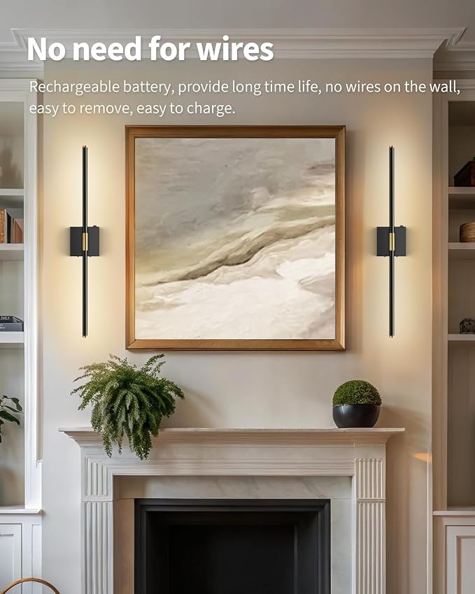 SAIMAND Wall Sconces Set of 2 Battery Operated, Wireless USB Rechargeable Wall - Image 2
