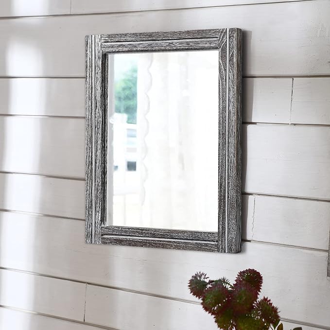 AAZZKANG Rustic Mirror Wood Framed Wall Mirrors Large 20"x16" Rectangle - Image 5