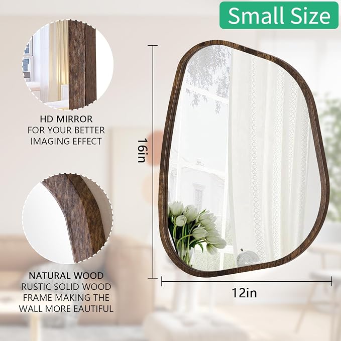 Asymmetrical Accent Mirror for Wall Irregular Oval Wood Frame Modern Unique - Image 7