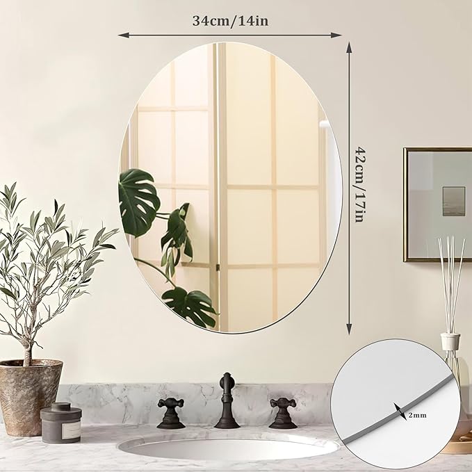 JUNEBRUSHS Oval Mirror, Acrylic Oval Bathroom Mirrors Unbreakable Frameless - Image 5