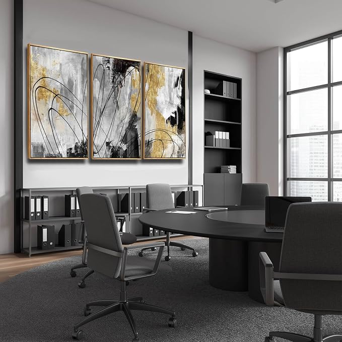 YJYart Gold Wall Art Abstract Wall Art Living Room Decor Black and White Canvas - Image 3