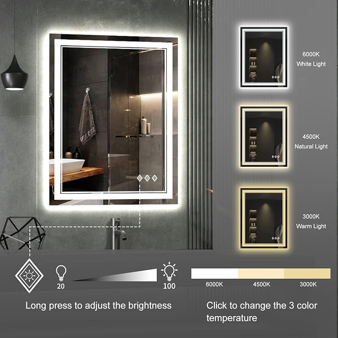 LED Bathroom Mirror, 24x32 Inch Gradient Front and Backlit LED Mirror - Image 5