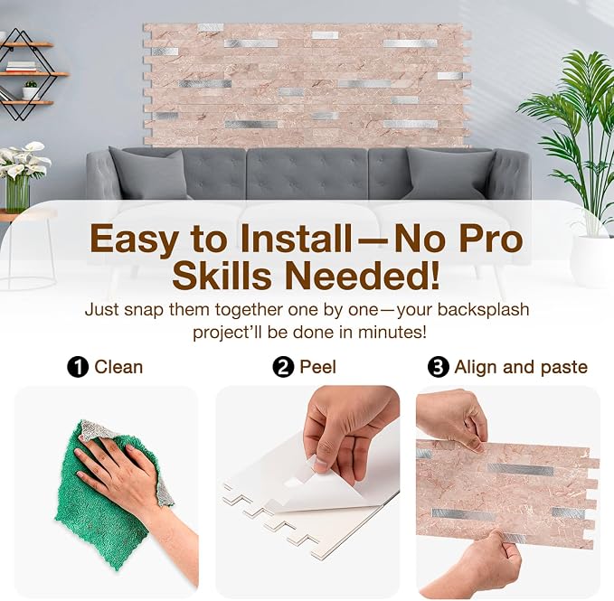 Peel and Stick Backsplash Tile Waterproof Removable PVC Wall Sticker 3D Faux - Image 5