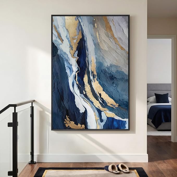 Extra Large Framed Blue Abstract Wall Art - Image 4